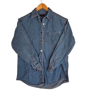 Eddie Bauer Denim Jacket Shirt Women Sz S Blue Relaxed Western 100% Cotton